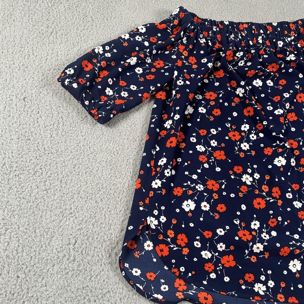 MICHAEL Michael Kors Blouse Womens Medium Navy Floral Off Shoulder 3/4 Sleeve - Picture 4 of 16